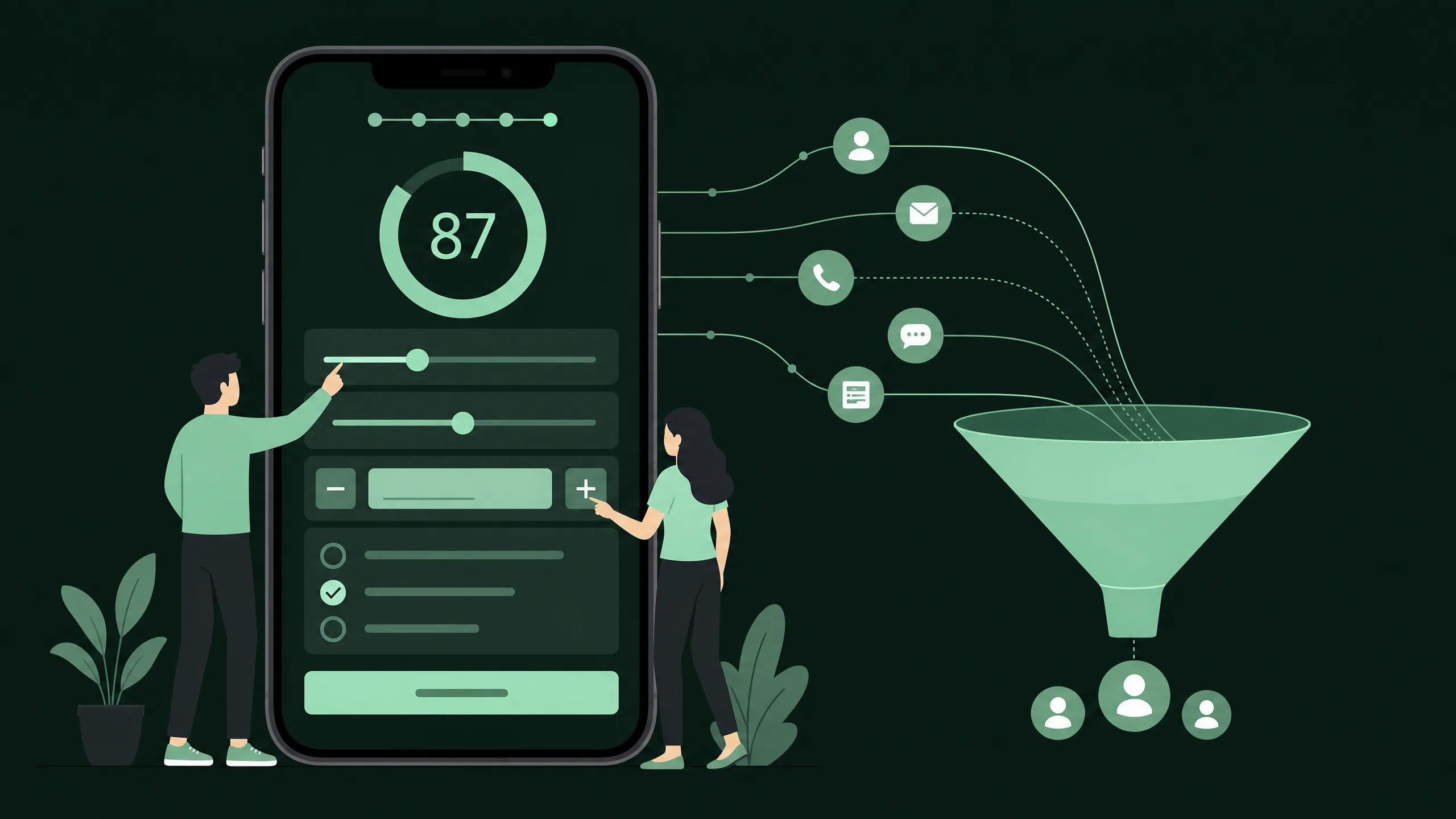 Interactive mini app on a phone converting visitors to leads